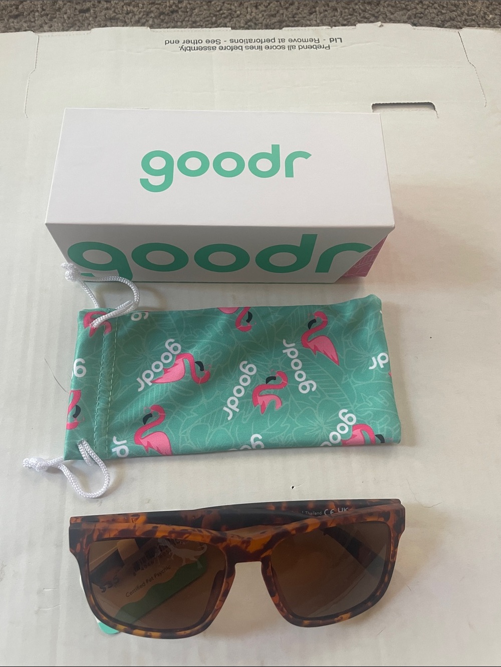 Goodr Women’s Tortoiseshell Sunglasses with Teal Flamingo Pouch